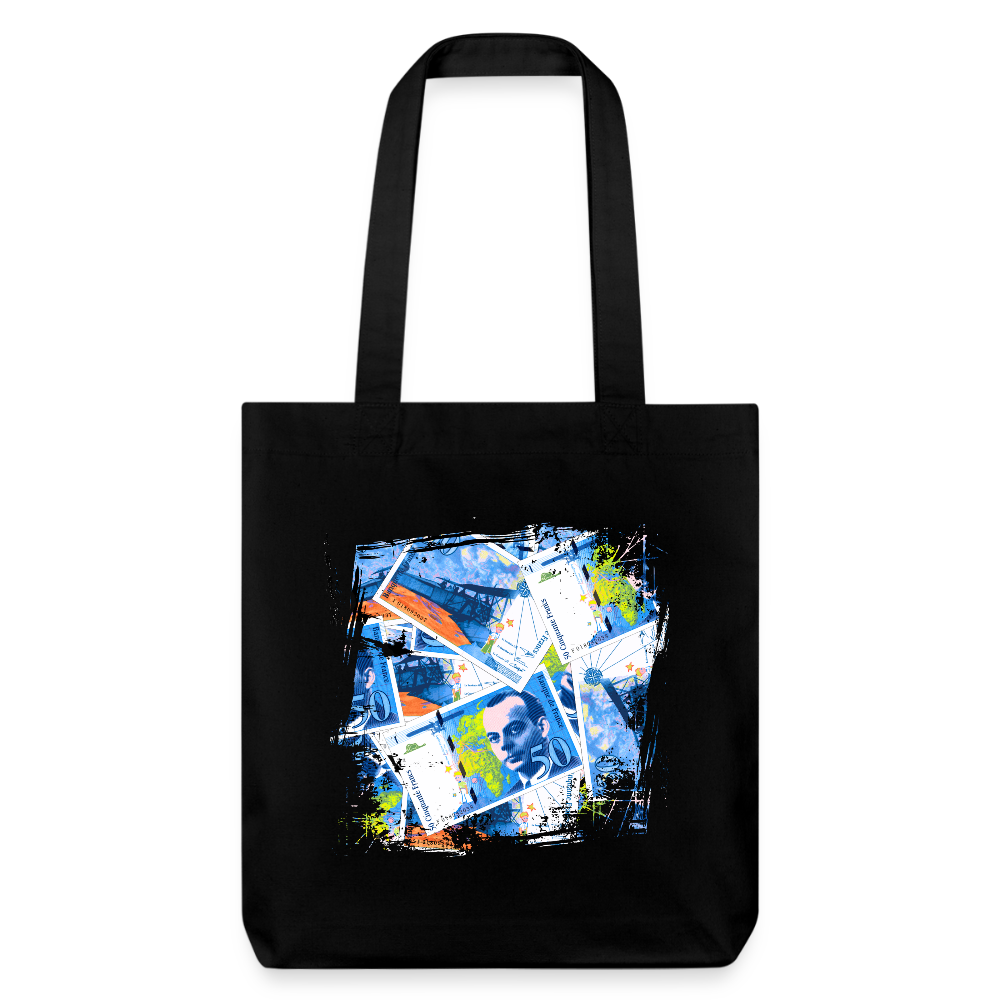 Tote Bag Noir 50 FRANCS Grunge - black