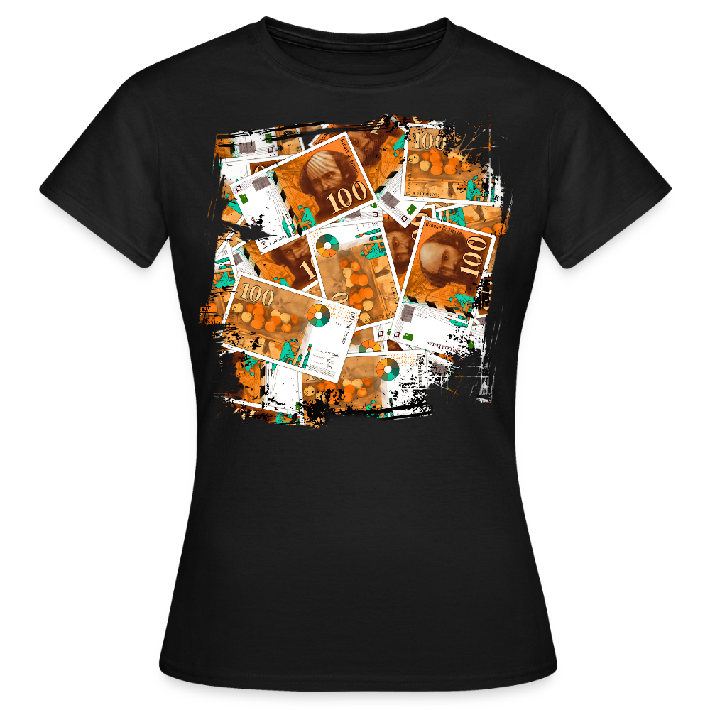 T-shirt Noir Femme  100 FRANCS Grunge - black