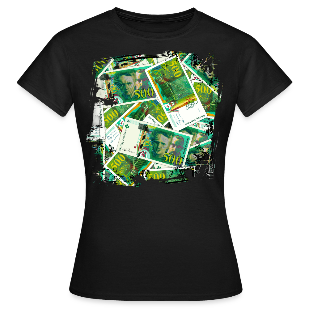 T-shirt Noir Femme  500 FRANCS Grunge - black